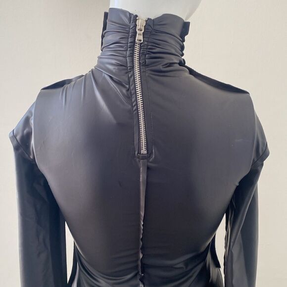 Sami Miro Vintage Shirred Vinyl Turtleneck Black Eco-Conscious Top in Carbon - Picture 5 of 10